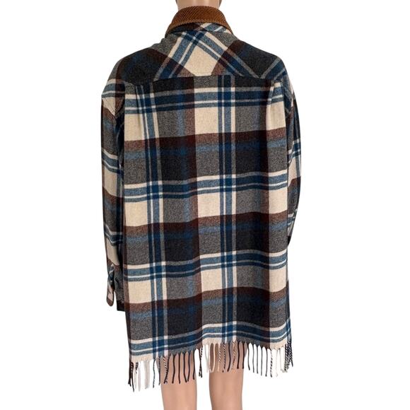 VTG Jordan & Cole USA Plaid Fringes Shacket Wool Blend L Western Barn Country - Picture 4 of 9